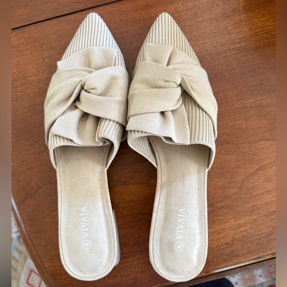 Tan Slip-On Mules with Cushioned Footbed